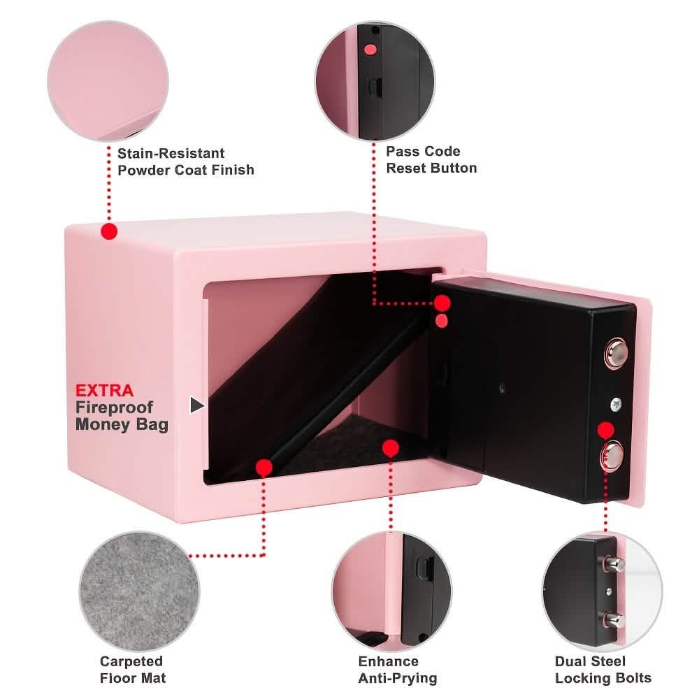 Fireproof Digital Home Safe with Keypad, Sensor Light & Money Bag-Silver - Image 8