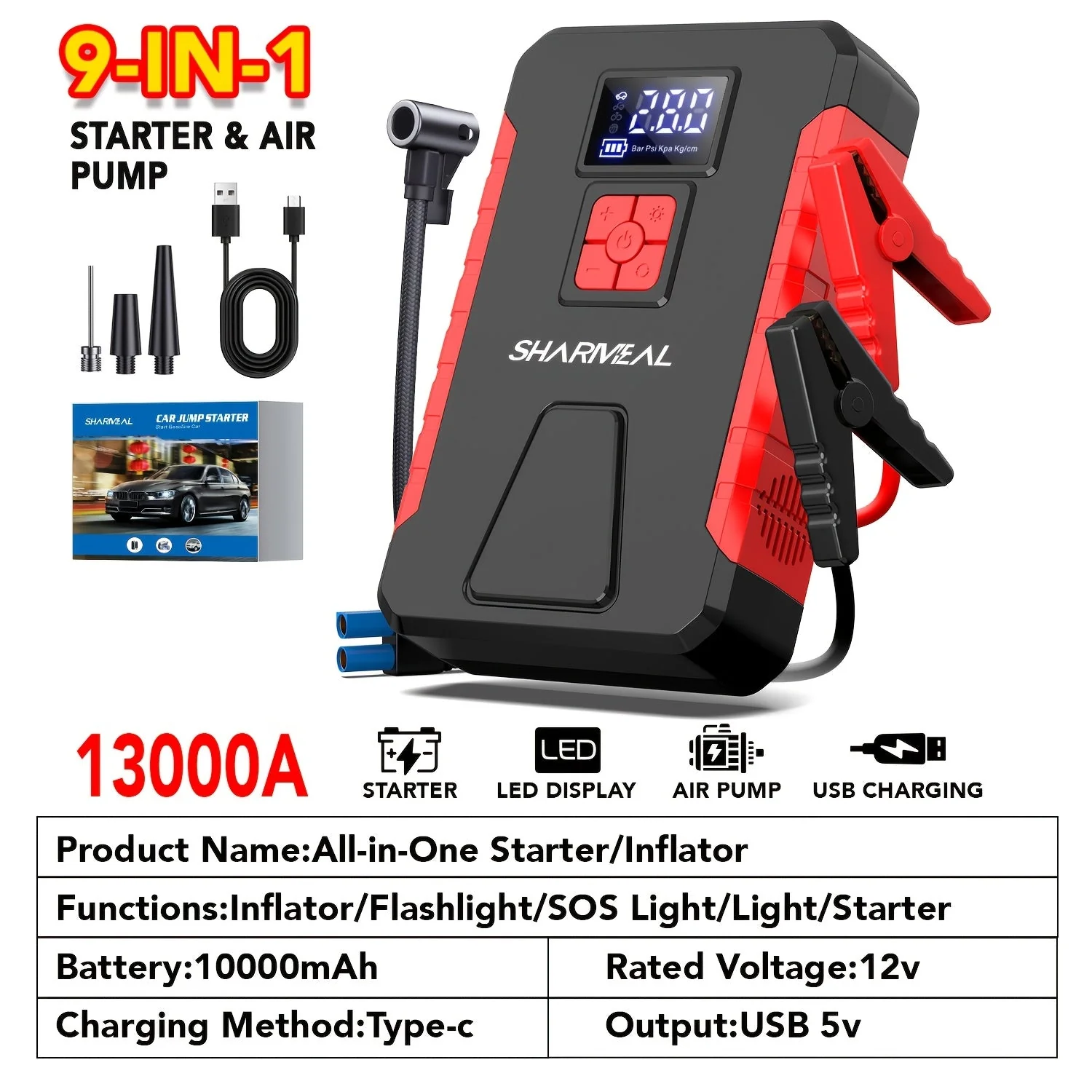 Portable Car Jump Starter with Air Compressor - Image 3