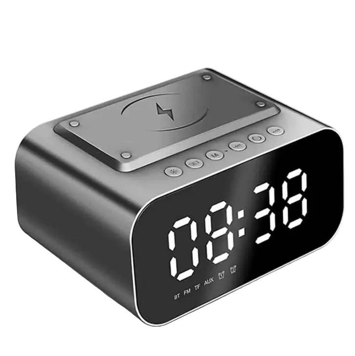 Wireless Charger Alarm Clock Bluetooth Speaker LED Smart Digital Clock